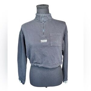 Adidas Originals Cropped Quarter Zip Sweatshirt Small Black Boxy Streetwear R39